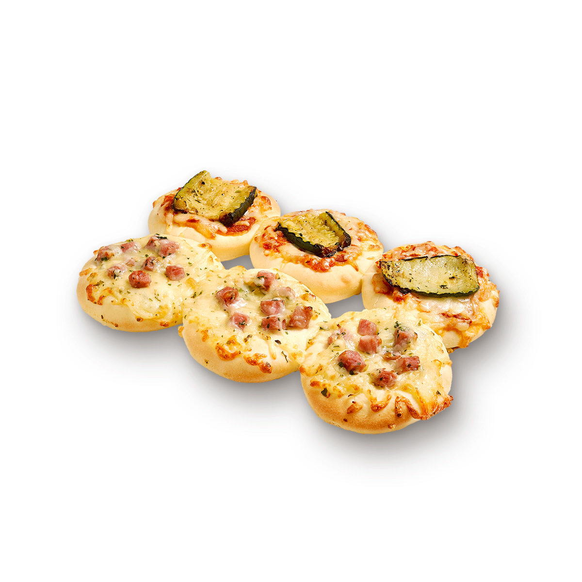 Duo-Pizzen Käse, Petersilienschinken und gegrillte Zucchini
